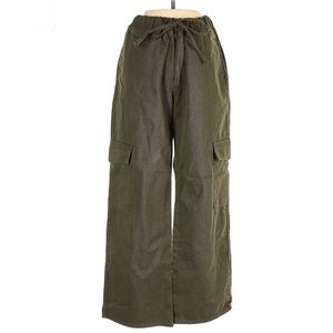 Olive Wide-Leg Cargo Pants with Drawstring Waist